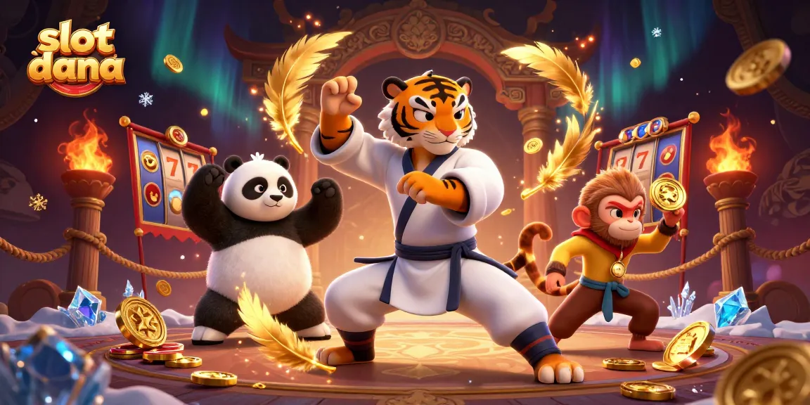 Experience the excitement of slot dana with this vibrant 3D illustration featuring animated characters amidst gold coins and game symbols.