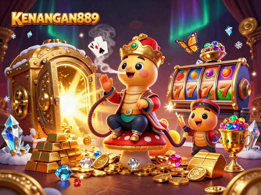 Engage in thrilling gaming adventures with KENANGAN889's captivating 3D illustration featuring rich casino elements.