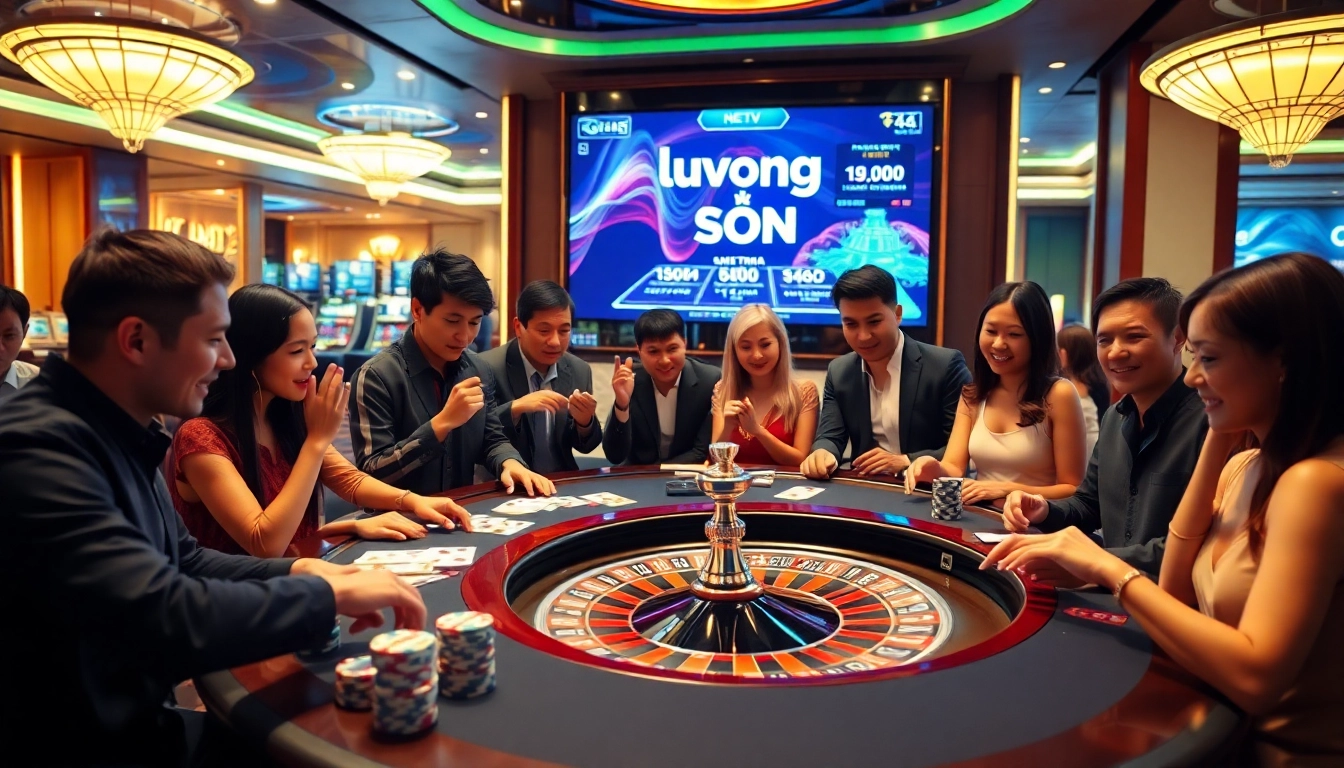 Enjoying a thrilling game at Luong Son TV's casino with vibrant poker chips and roulette excitement.
