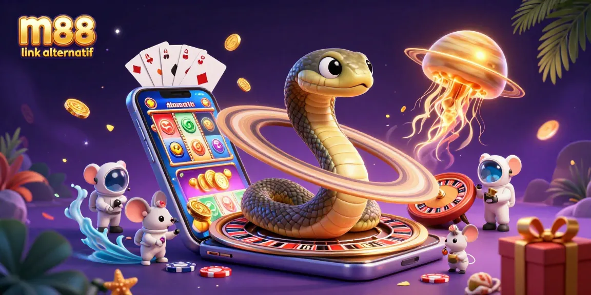 Bet on the cosmic roulette wheel with m88 link alternatif featuring astronaut mice and golden jellyfish in a vibrant casino scene.
