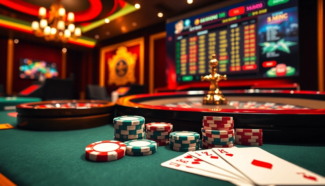 Experience gripping gameplay at a casino showcasing 包网 services with poker chips and roulette table.
