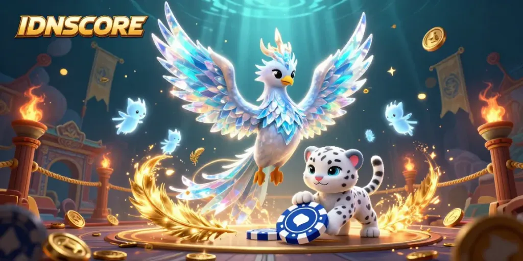 Experience big wins at IDNSCORE with a vibrant betting scene featuring unique characters and casino elements.