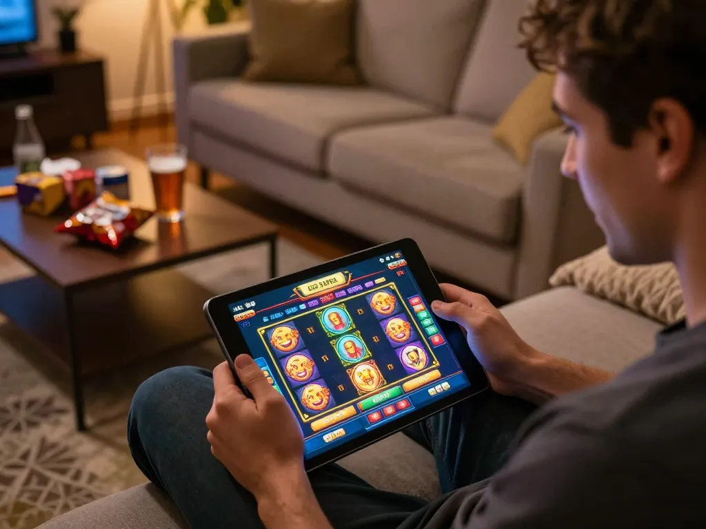 Engaging with the LGO SUPER casino app for a thrilling online gaming experience on a cozy tablet setup
