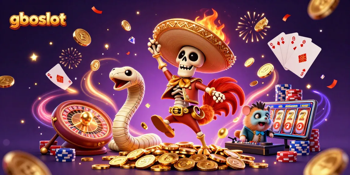 gboslot menampilkan skeleton mariachi dan elemen kasino meriah dalam ilustrasi 3D yang menarik.