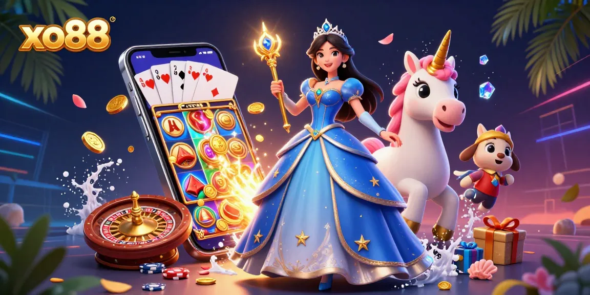 Experience thrilling wins at xo88 with vibrant slot games, golden coins, and enchanting magical elements.