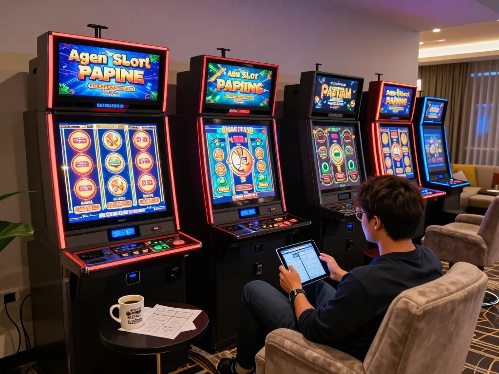 Engaging gameplay on a tablet featuring Agen Slot online, showcasing exciting visual elements and player comfort