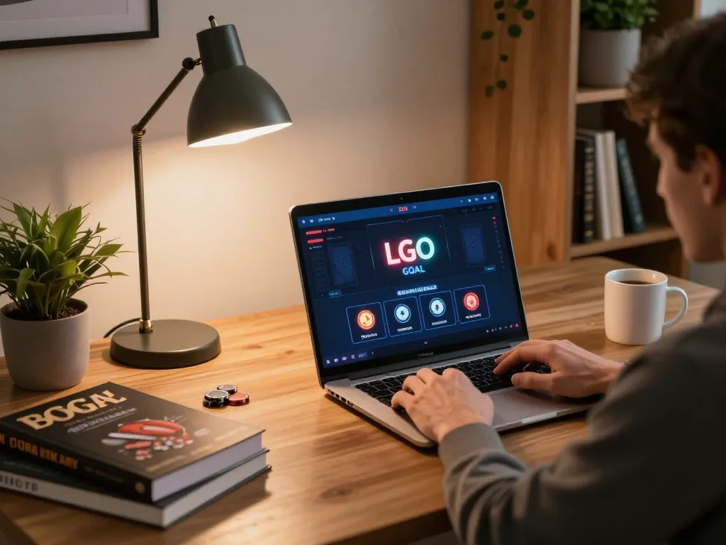 LGO GOAL online poker action showing strategy in a cozy home office.