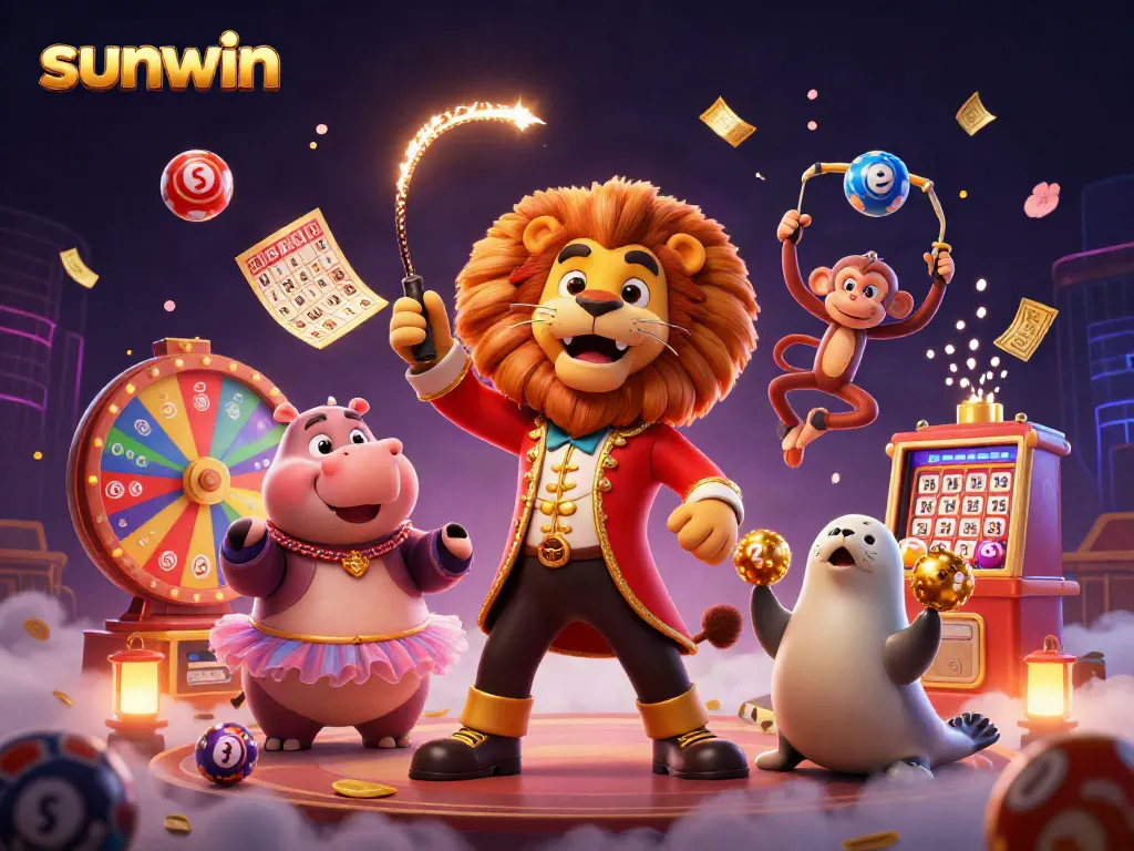 Experience thrilling play at sunwin with dynamic games and colorful prizes bursting around a lively circus scene.
