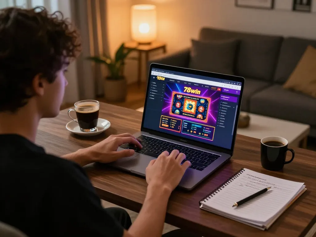 Engaging in online gaming at 78win, showcasing an immersive and comfortable setup for strategic betting