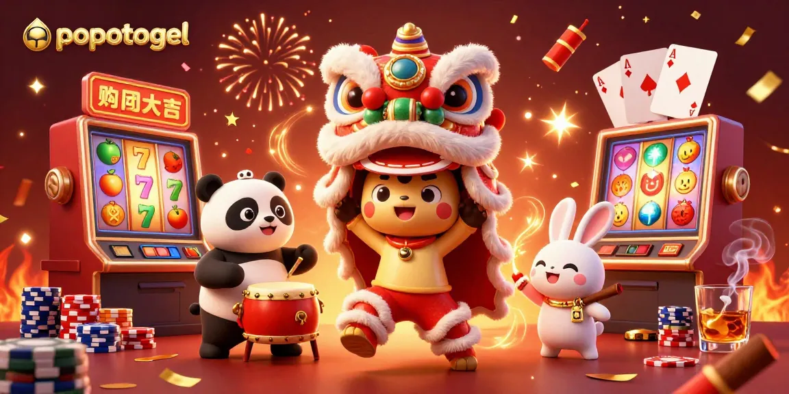 Experience the thrill of gambling with Popotogel, featuring lively casino characters in festive detail.