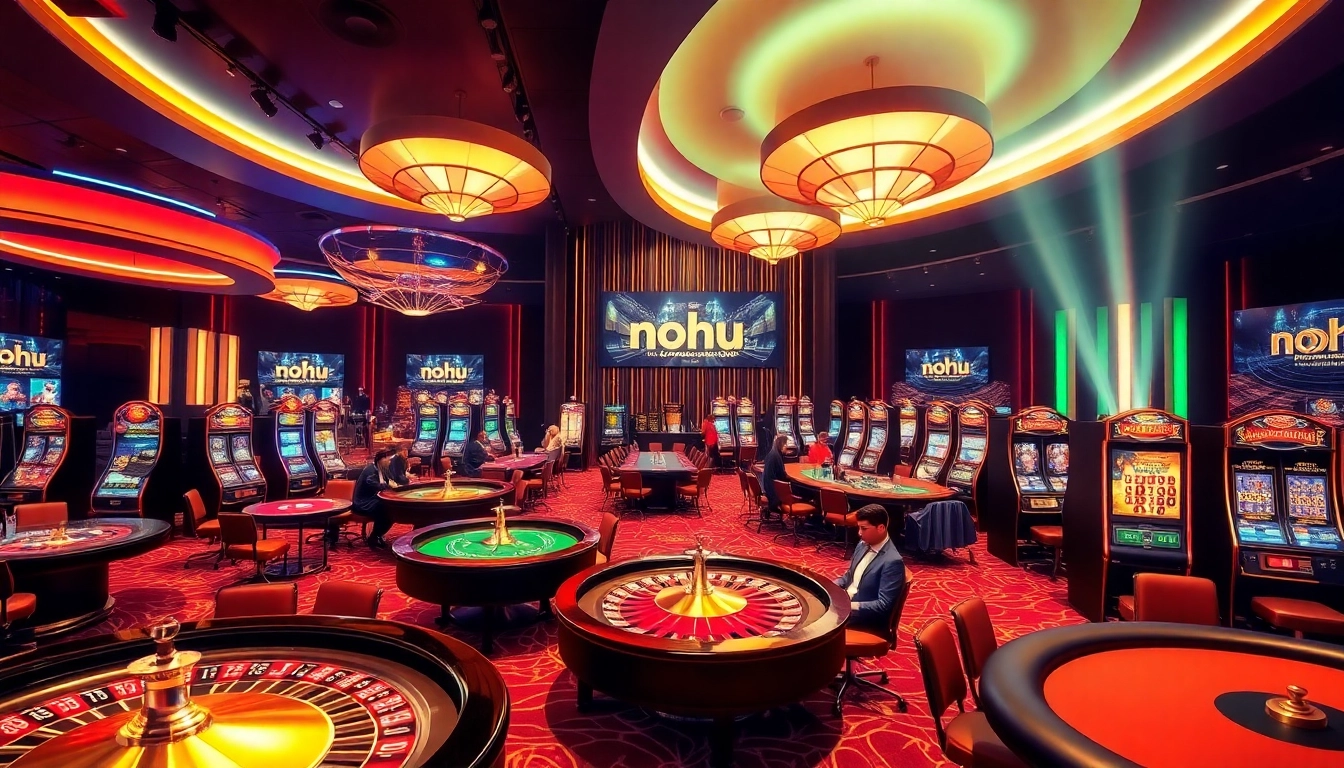 Engaged players enjoying a dynamic gaming atmosphere at Nohu casino, featuring roulette and slot machines.