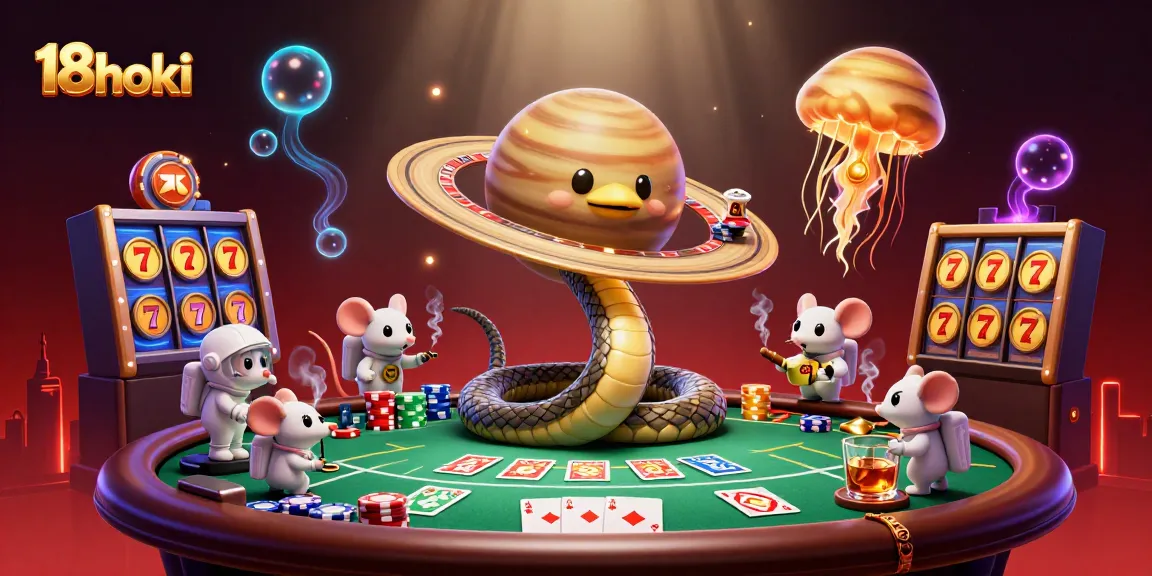 Engage and win with 18hoki's unique cosmic casino illustration showcasing interactive betting dynamics.