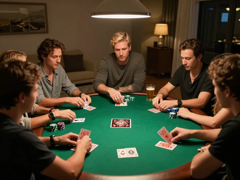 Players enjoying a poker game at home, showcasing 23WIN as a top choice for online casino fun.