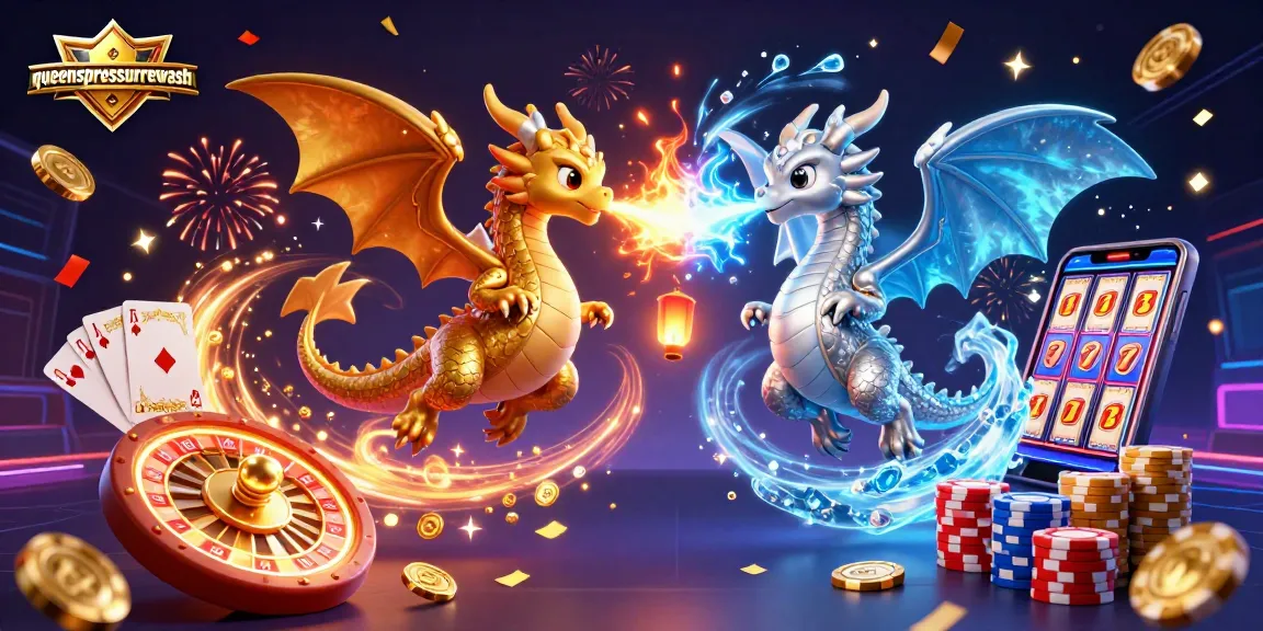 Experience thrilling games with queenspressurewash while watching dragons breathe fire and ice amidst golden coins.
