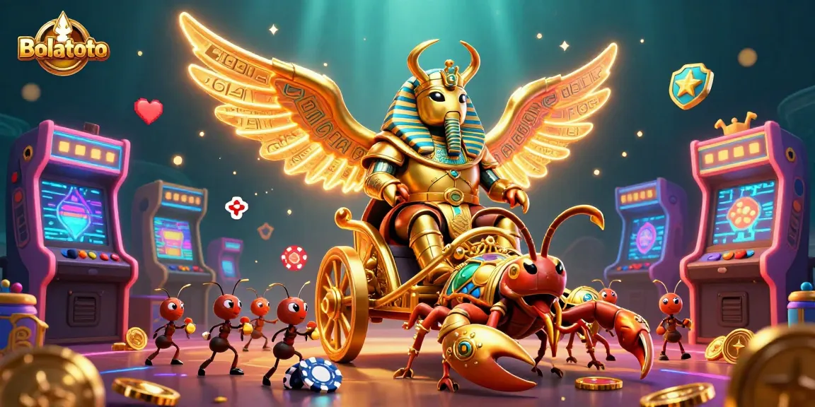 Engage with Bolatoto's vibrant gaming scene, featuring golden scarab and scorpion characters.