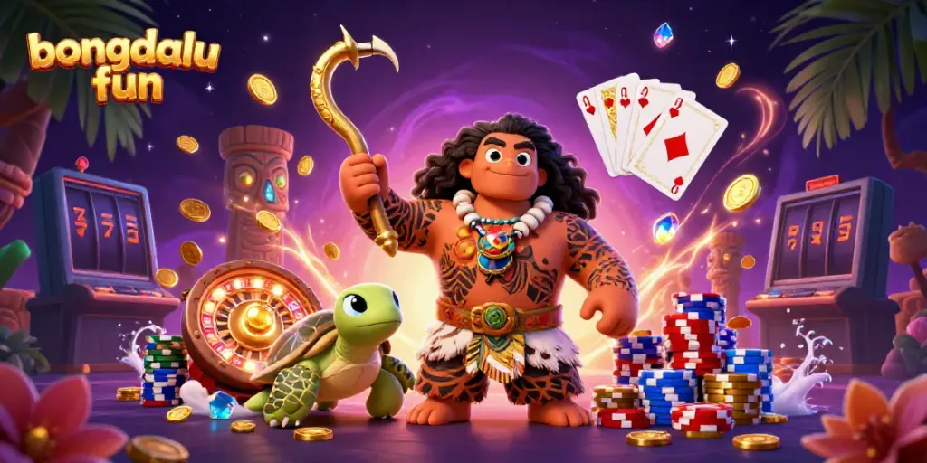 Experience the excitement of bongdalu fun as characters celebrate with cascading coins and vibrant casino elements.