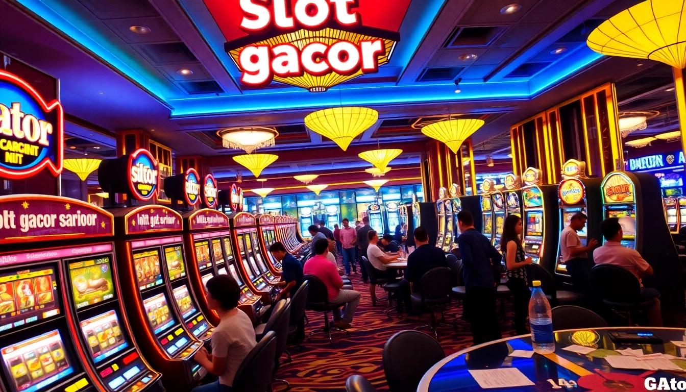 Experience the thrill of slot gacor with vibrant machines and lively players in a luxury casino.