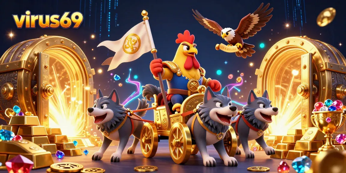 Experience the thrilling world of virus69 with vibrant casino-themed elements and the dynamic rooster warlord.
