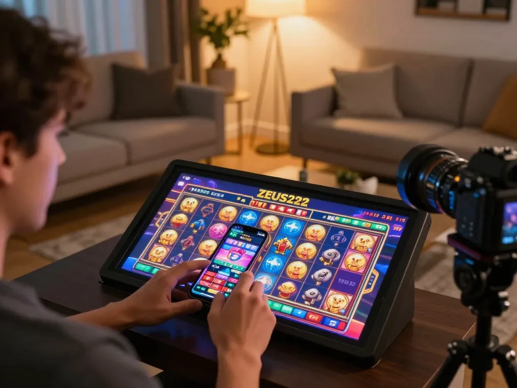 Engage with ZEUS222 mobile app for exciting slot wins in a cozy living room setup