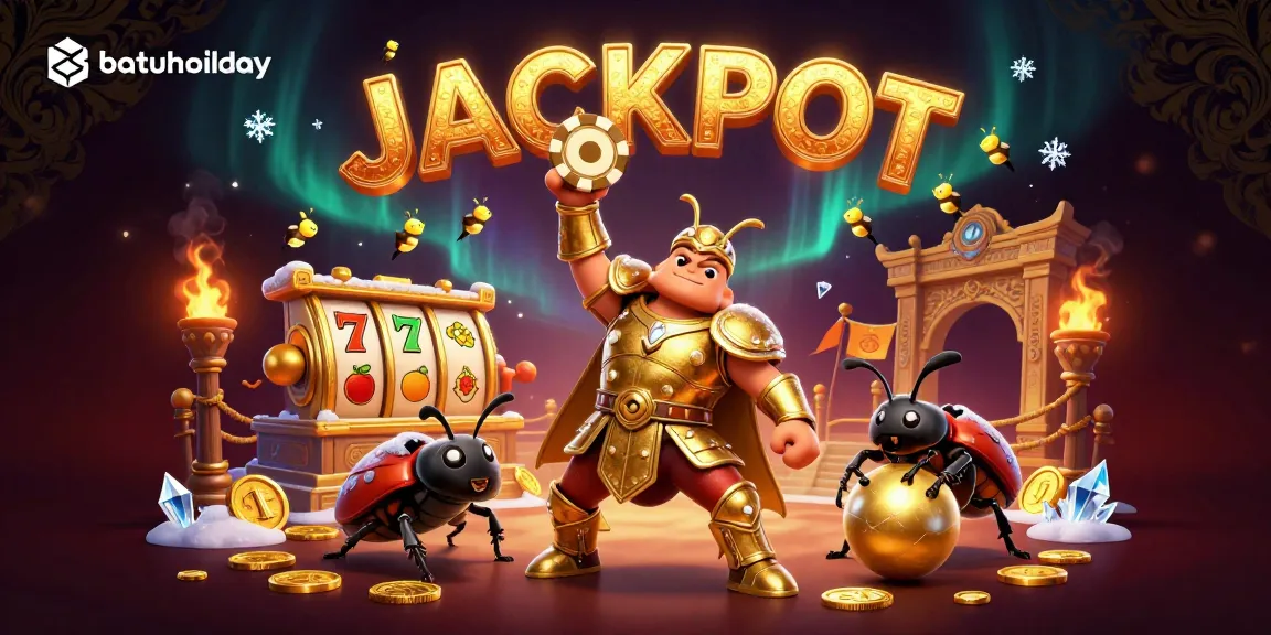 batuholiday offers engaging 3D artwork of victorious beetles amidst casino excitement and gambling elements.