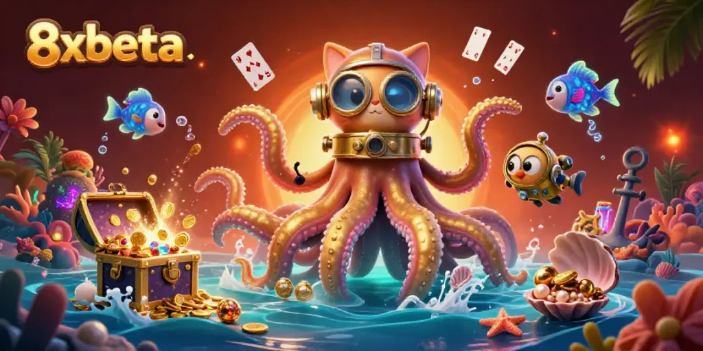 Engage with thrilling gaming at 8xbeta featuring a kraken and playful ocean elements