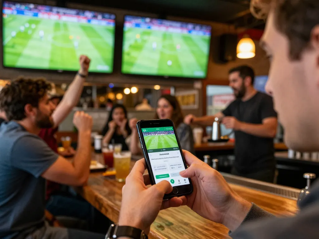 Engaging scene of individuals enjoying Socolive trực tiếp streaming football matches live at a vibrant sports bar