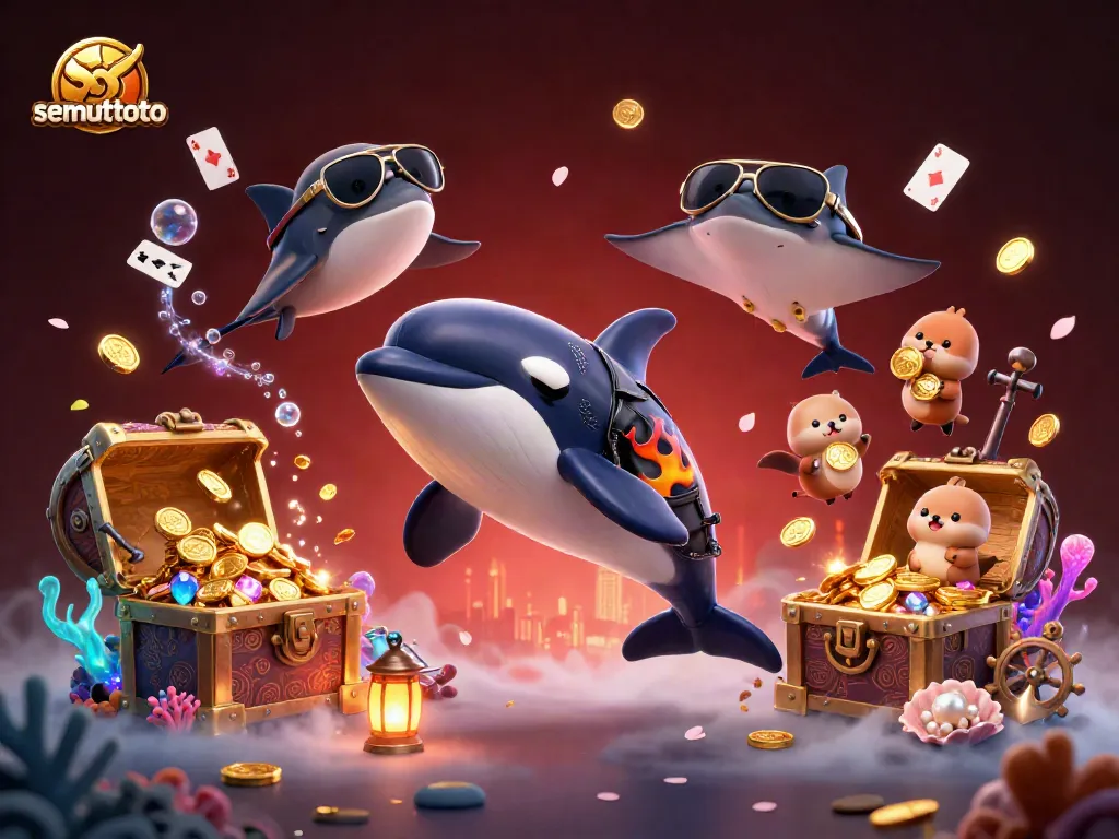 Menggoda keberuntungan dengan semuttoto, orca kartun terbang dan hadiah koin emas.