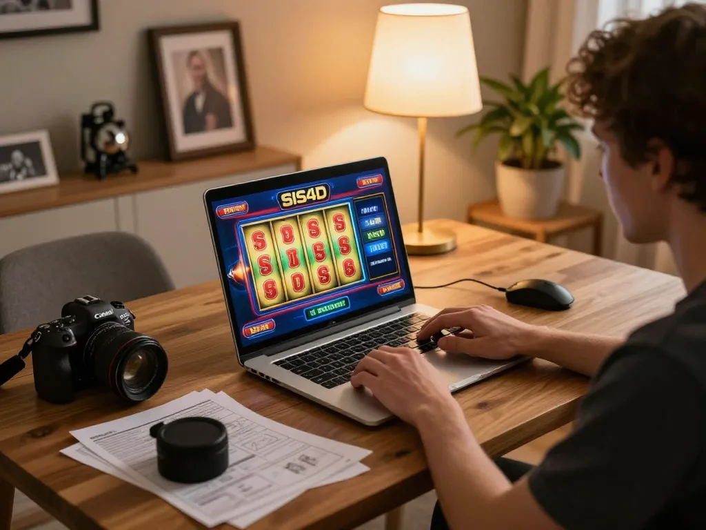 SIS4D player engages in exciting online slot game session from a cozy home setup