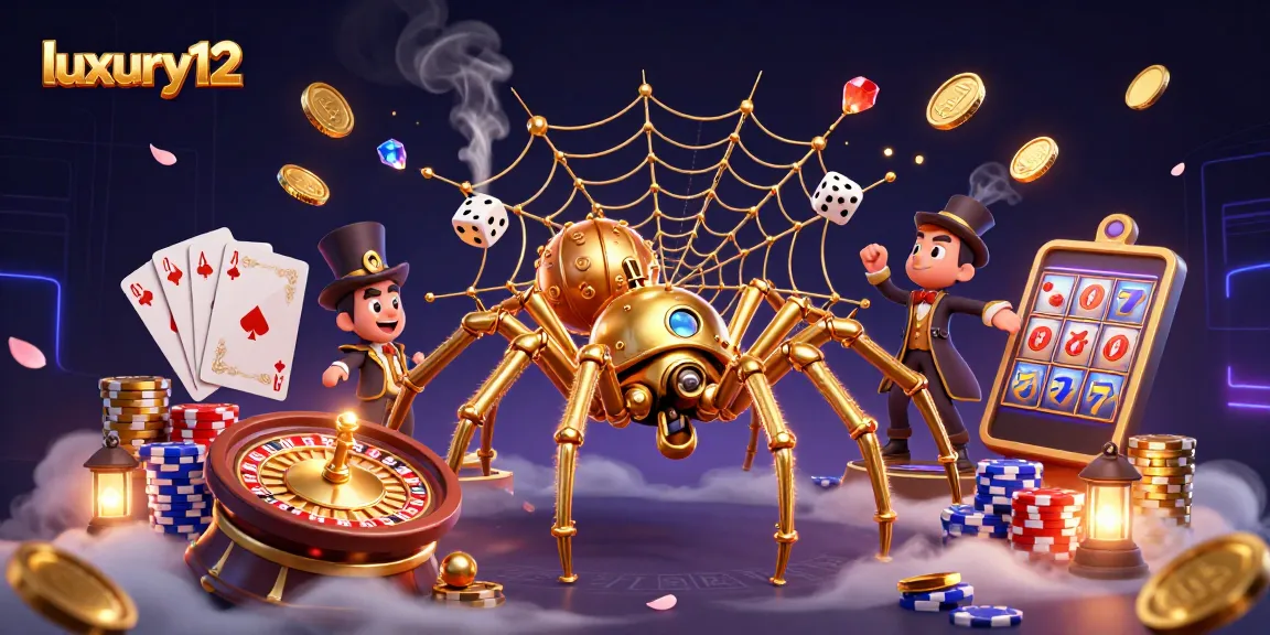 Experience luxury12 gaming through a vibrant 3D casino scene with dynamic poker elements.
