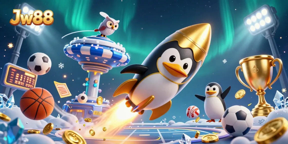 Experience Jw88's thrilling casino games with dynamic sports elements and a fantastic penguin character.