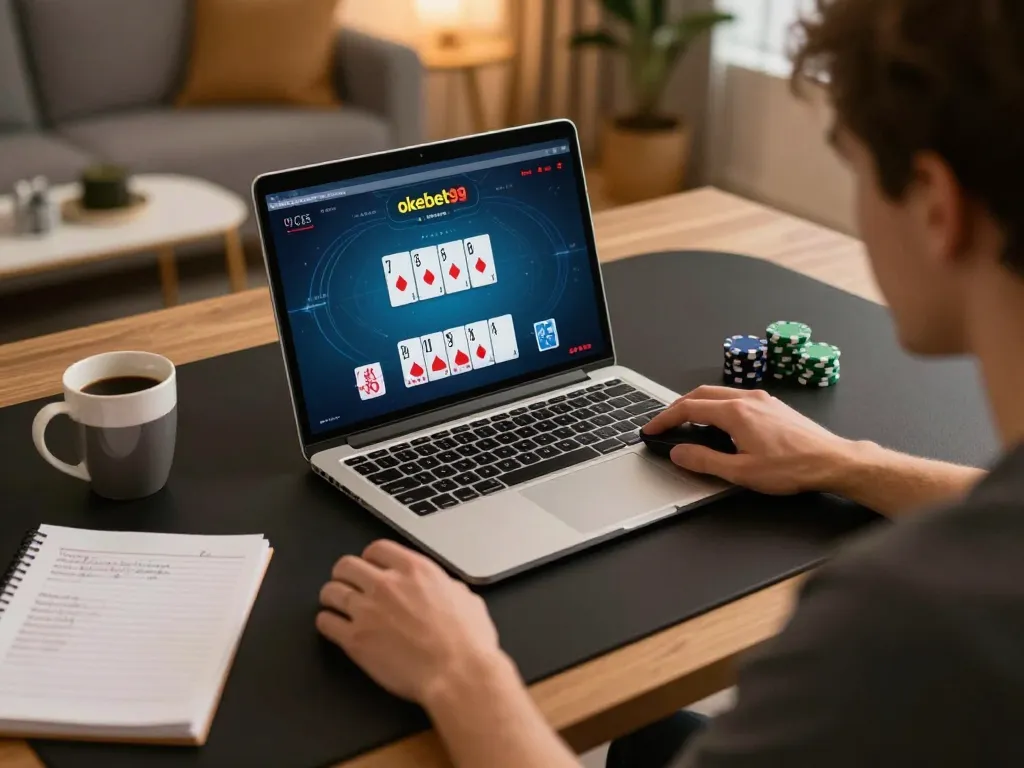 Pemain yang terlibat dalam permainan poker online di okebet99, menunjukkan strategi dan kegembiraan.