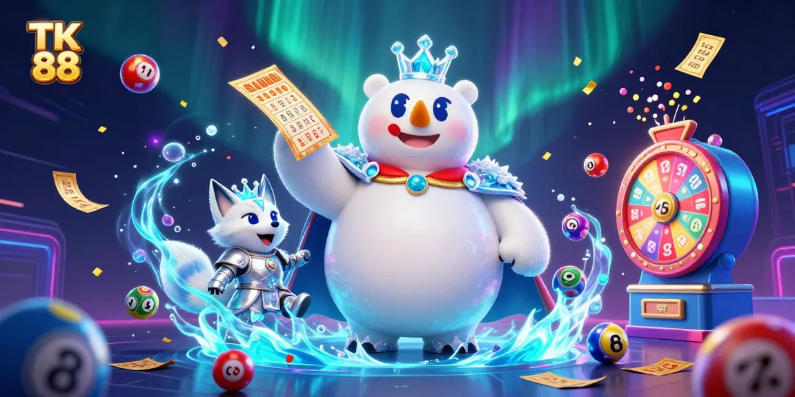 Engaging scene with TK 88 showcasing a cartoon polar bear and fox in a vibrant casino-themed illustration.