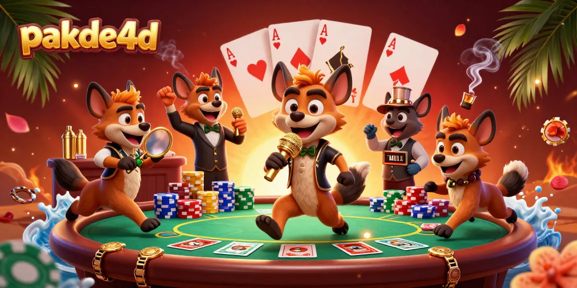 Pakde4D offers an exciting casino atmosphere with hyenas at a comedy club, showcasing poker elements.