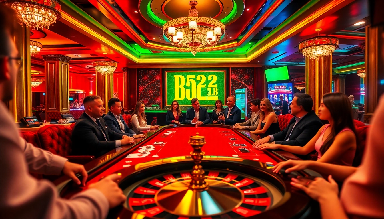 Exciting gameplay at B52 Club's premium casino table with players and vibrant decor.