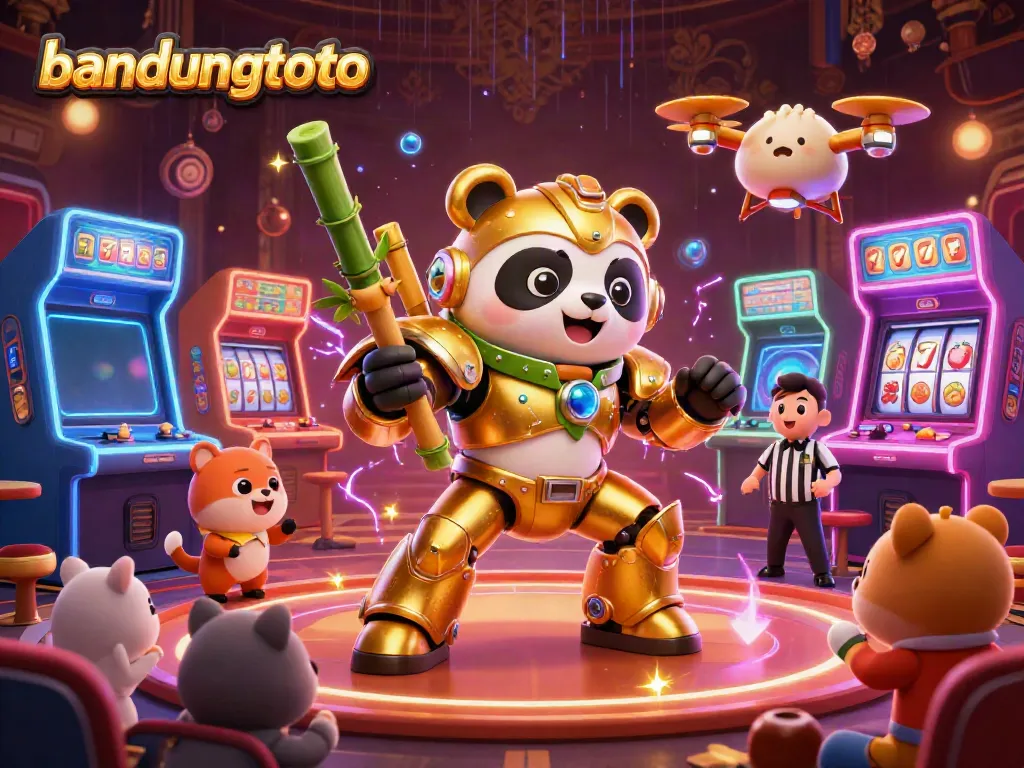 Experience the vibrant casino excitement at bandungtoto with a mech-suit panda and engaging game elements.
