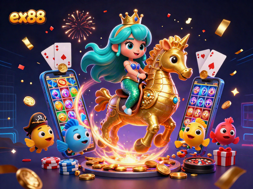 Spin and win with ex88 in a vibrant, cartoon-infused casino adventure filled with characters and excitement!