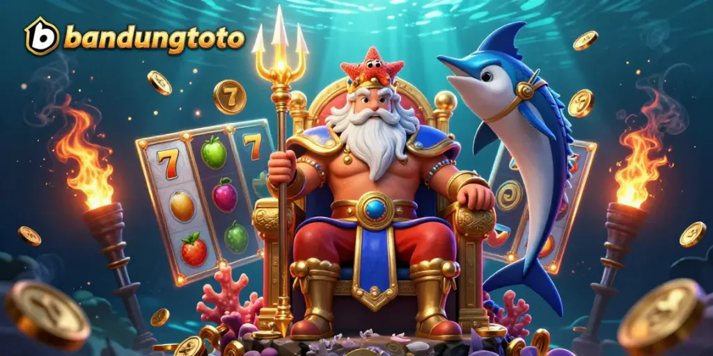 Engage with bandungtoto's thrilling slots in this vibrant underwater casino scene.