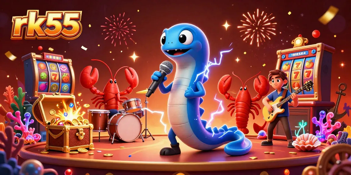 Engage with rk55's dynamic underwater casino vibe, featuring electric eel DJ, lobster drummer, and seahorse guitarist