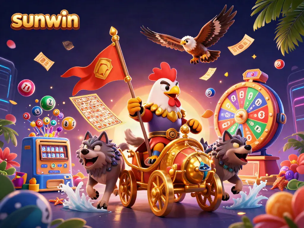 Win big with sunwin in this vibrant casino-themed scene featuring exciting game elements.