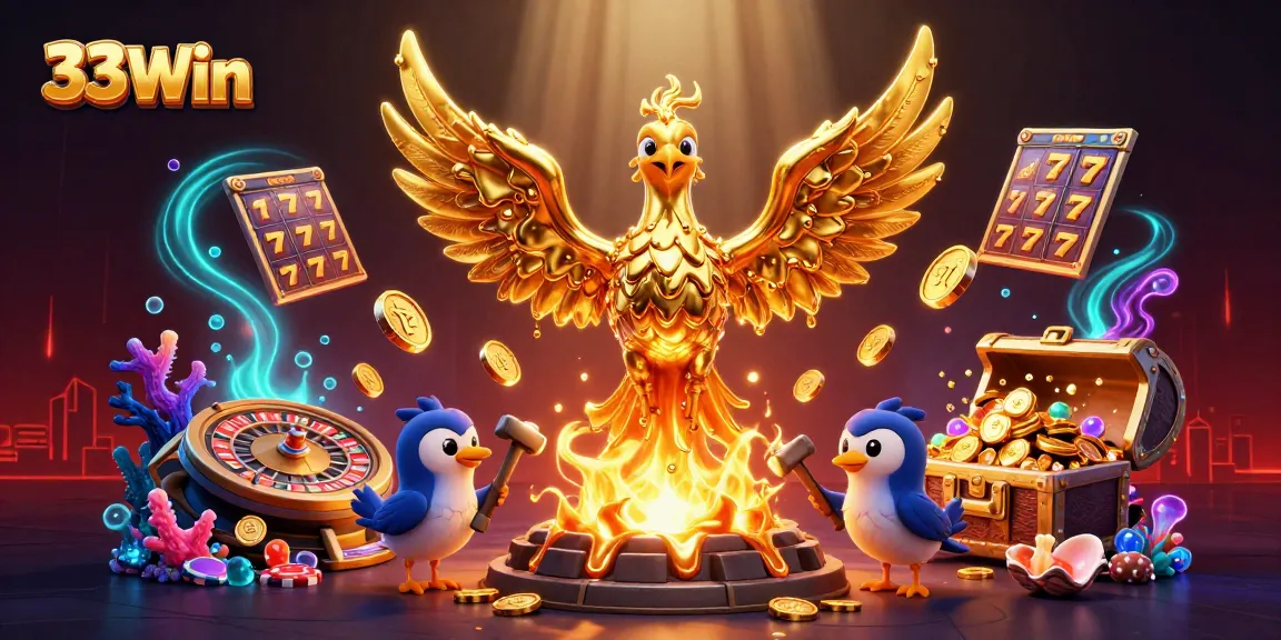 Experience the exciting world of 33Win with slots, golden treasures, and dynamic gaming elements.