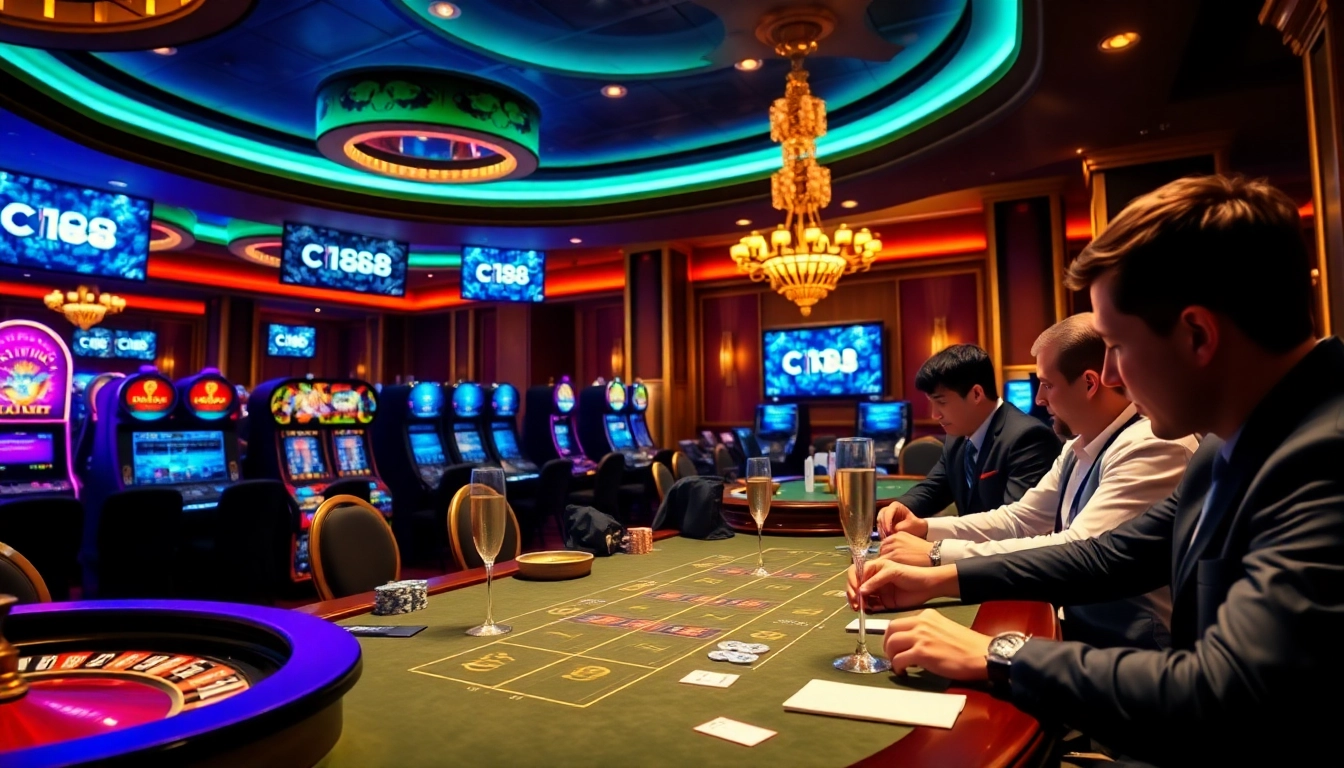 Experience the excitement at C 168 Casino with vibrant poker tables and slot machines.