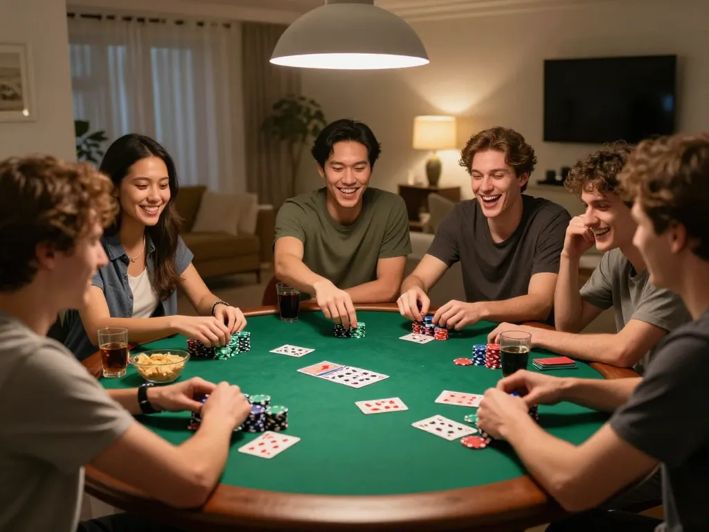 Players engaged in a thrilling poker night, highlighting strategic gameplay in a cozy atmosphere.
