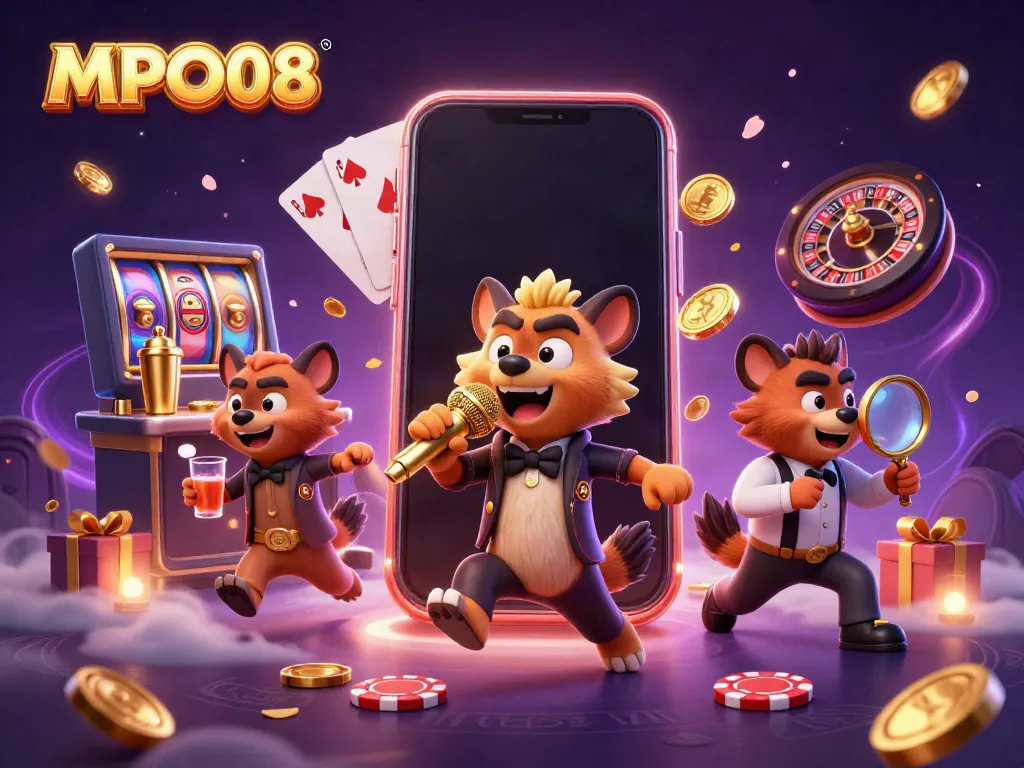 MPO08 engages players with vibrant casino humor and dynamic game visuals in 3D illustration