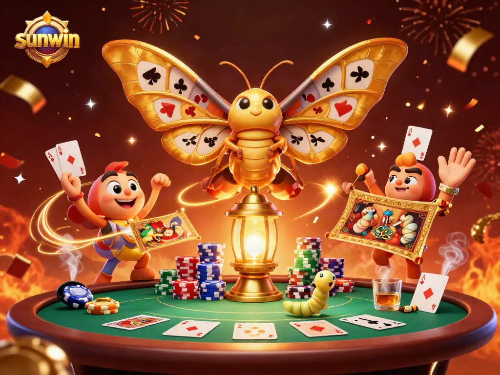 Engage in thrilling gameplay with sunwin amid a vibrant casino atmosphere featuring detailed characters.