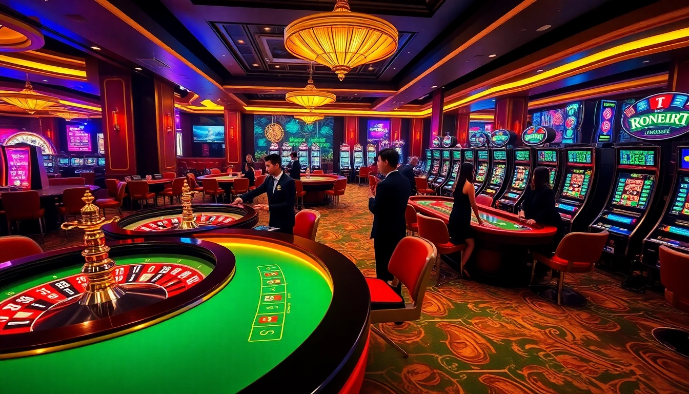 Experience the excitement at trang chủ MMOO's online casino with vibrant gaming tables and slot machines.