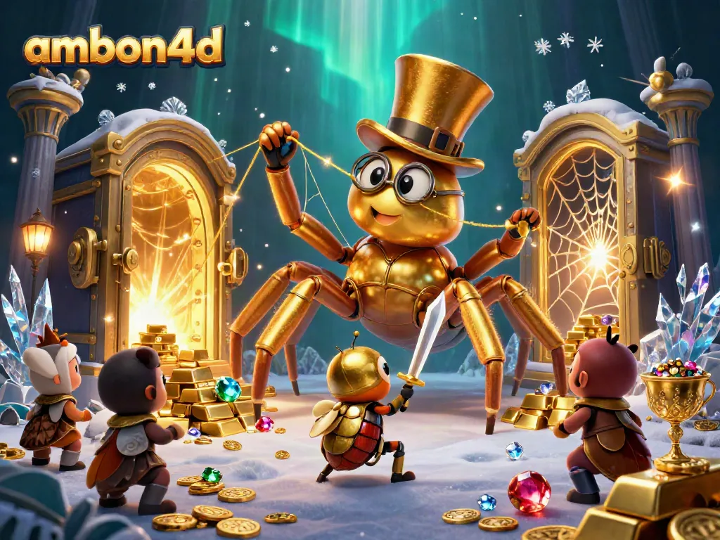 Experience ambon4d gaming excitement with a vibrant 3D casino scene of a tarantula and beetle knight.