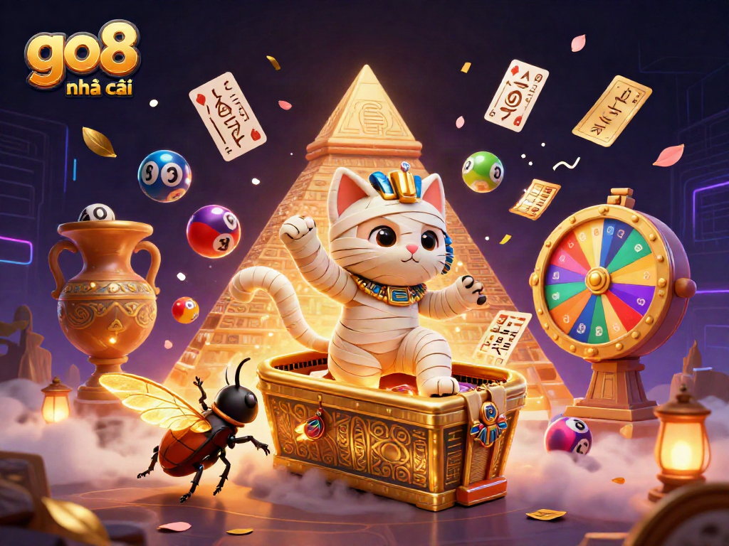 Experience the excitement of go8 nhà cái with a vibrant 3D scene featuring gaming elements and dynamic action.