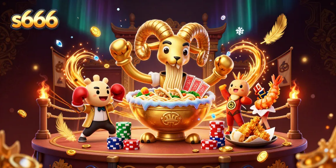 Engage in thrilling bets with the lively s666 gambling scene featuring a whimsical noodle bowl dealer