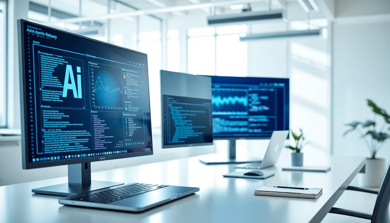 Engaging AI Software interface showcasing analytics and code in a modern workspace.