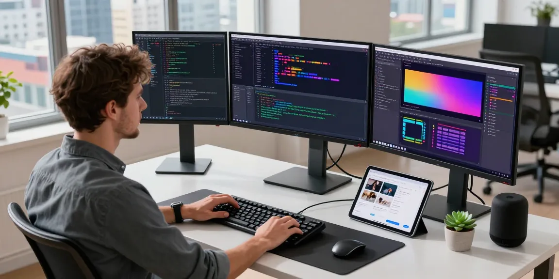 Workspace modern untuk pengembangan perangkat lunak SGA33 dengan pemrogram di lingkungan tech yang inovatif.